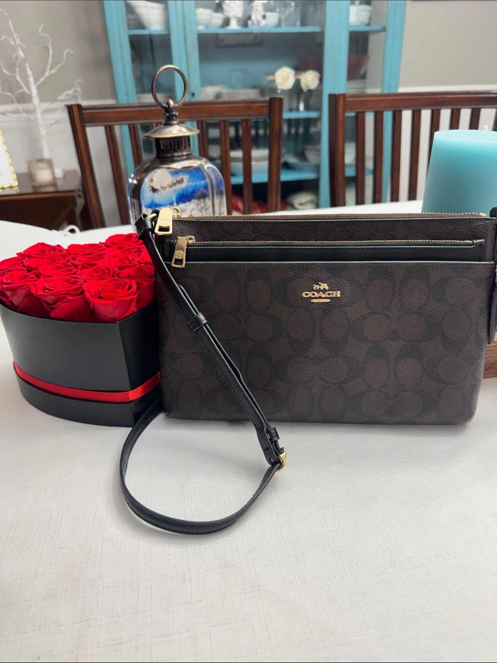 Coach Brown/Black Signature East/West Crossbody